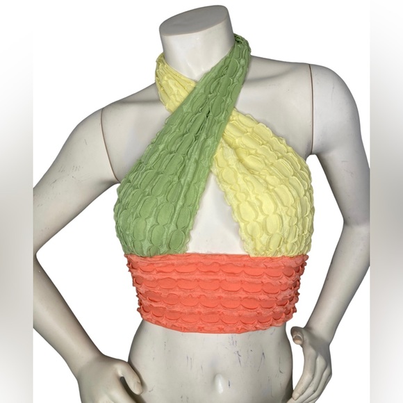 UNBRANDED Colorblock Multicolor 2-Way Versatile Criss Cross Y2K Halter Crop Top - Picture 8 of 14